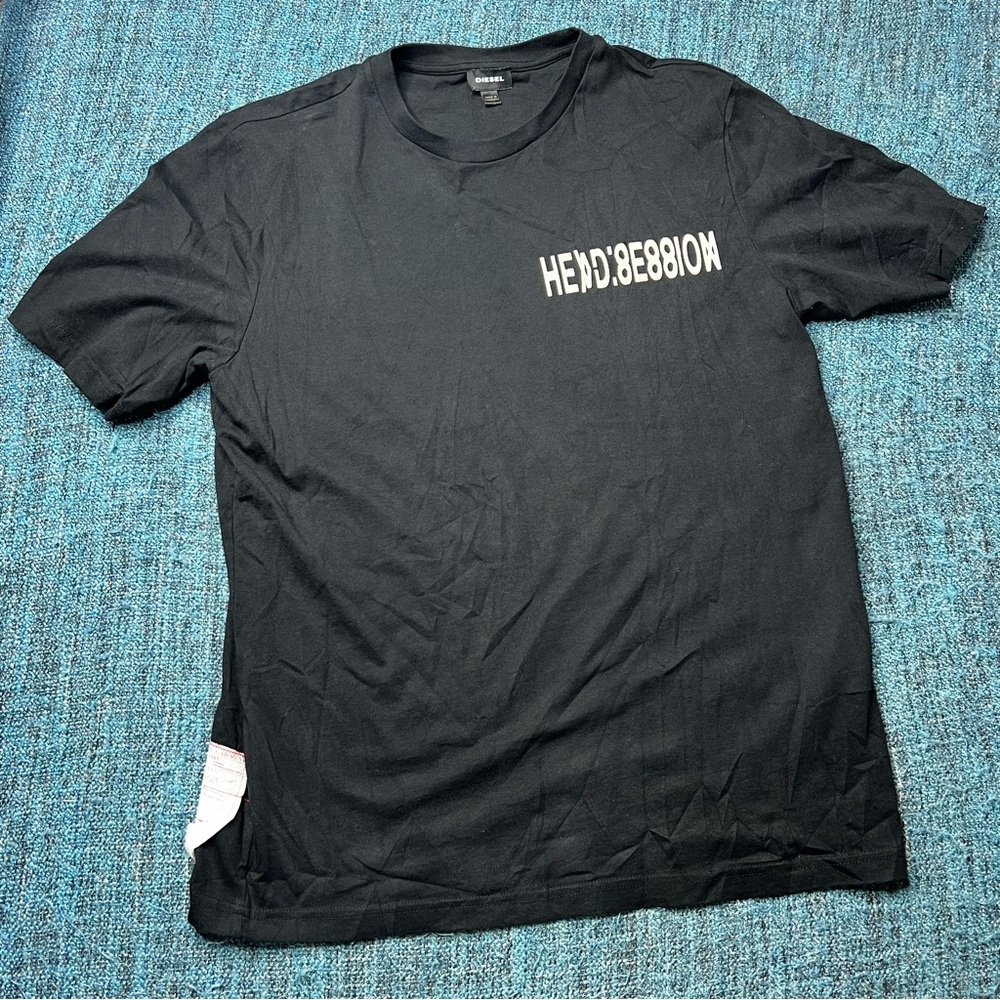 Diesel Men's Short Sleeve T-Shirt in Black White Front and Back Logo Size Large